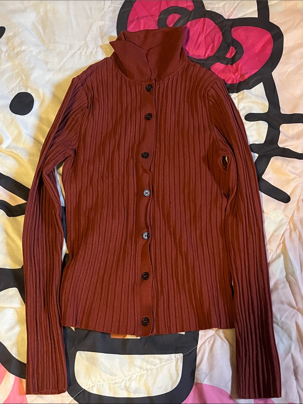 Zara Ribbed Button-Down Top in Deep Burgundy